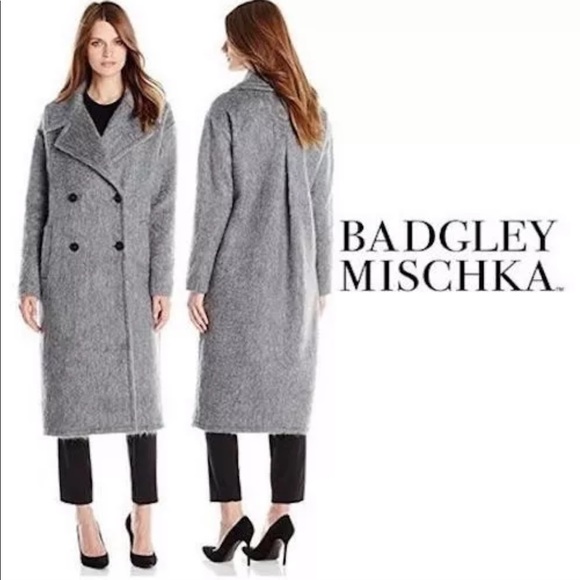 NWT Badgley Mischka Gray Mohair Blend Coat Size L - Picture 1 of 8